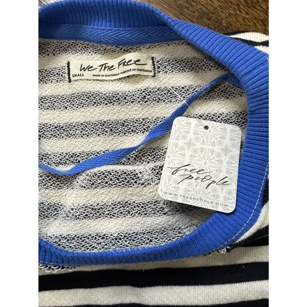 NWT Free People Black Combo Striped Sweatshirt-Size Small